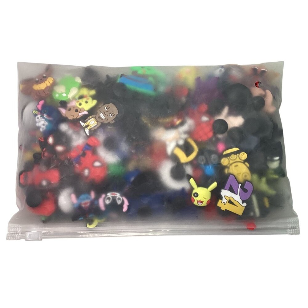 110 Pcs Assorted Shoe Charms Rubber Cr-cs Various Themes Sports Comics Etc NEW